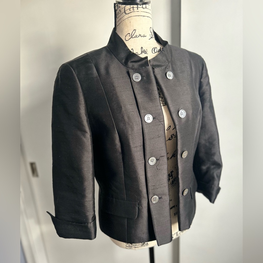 Talbots Black Cropped Double-Breasted Military-Style Blazer